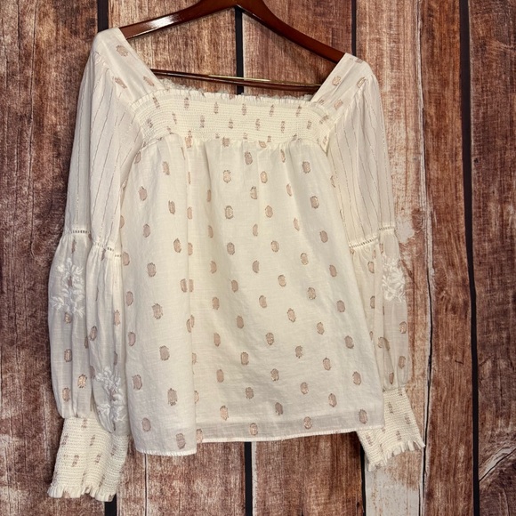Anthropologie Tops - Anthropologie Cream Polka Dot Blouse